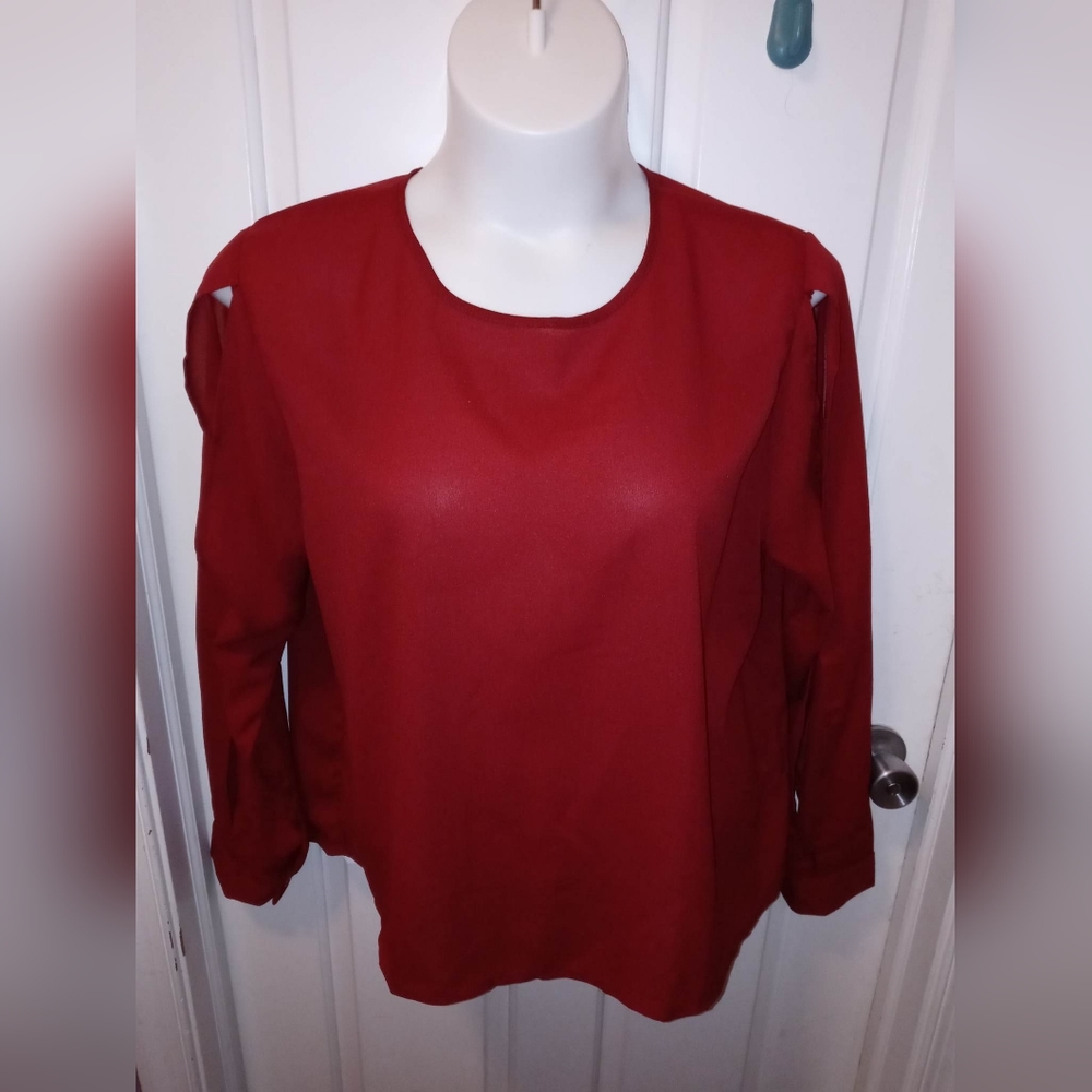 Sheer Red Blouse with Peekaboo Sleeves Sz 2X NWOT